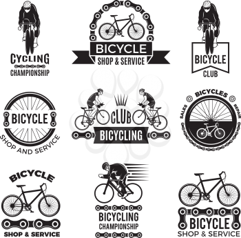 Labels set for bicycle club. Velo sport logos design. Sport bicycle sport, speed and mountain biker. Vector illustration