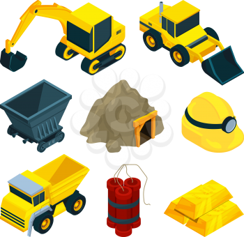 Mining minerals and gold. Vector mine gold mineral, industry and equipment for mining illustration