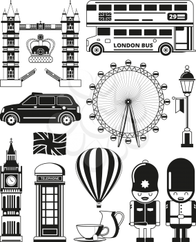 Vector silhouette of london landmarks. London architecture, england landmark illustration