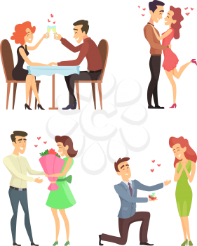 Lovely couples. Funny characters romantic male and female. Illustrations for valentines day. Romantic male and female couple, love girlfriend boyfriend vector