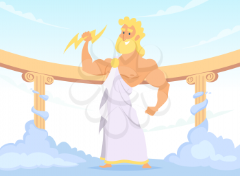 Zeus Greek ancient God of thunder and lightning. Vector zeus character god, greek ancient character illustration