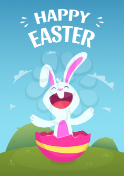 Poster template with illustration of easter rabbit. Bunny and rabbit easter vector