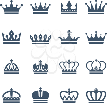 Black crowns. Symbols for luxury logos and badges. Crown insignia, royal and majestic medieval crown. Vector illustration