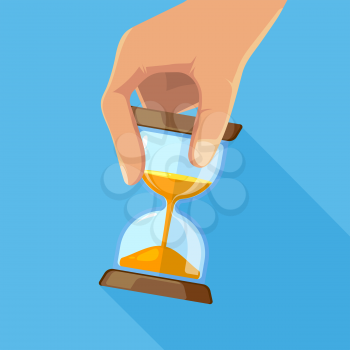 Business concept picture of hourglasses in hand. Time hourglass, clock timer sandglass. Vector illustration