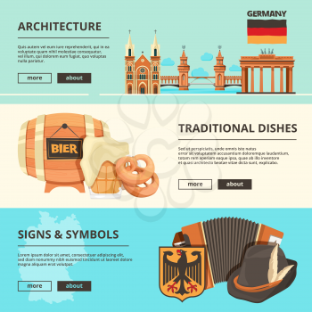 Horizontal banners with pictures of germany landmarks. Vector architecture and, travel, sightseeing poster illustration