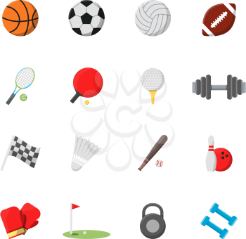 Sports icons set. Vector pictures in flat style. Sport basketball and football ball, game rugby and tennis illustration