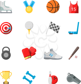 Flat sport symbols in vector style. Illustration of sport symbol, basketball and bowling, baseball and skating
