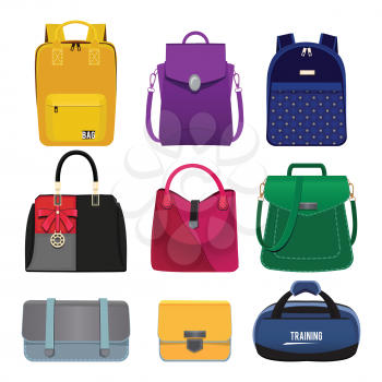 Cartoon illustrations of women handbags. Fashion pictures set isolate. Vector handbag fashion, leather accessory lady