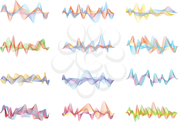 Abstract sound waves. Voice or music digital visualizations for equalizer panels. Vector equalizer wave spectrum colored, illustration of electronic digital audio beat frequency