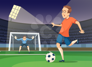 Background sport illustration of playing characters. Soccer mascots. Vector game player and goalkeeper cartoon