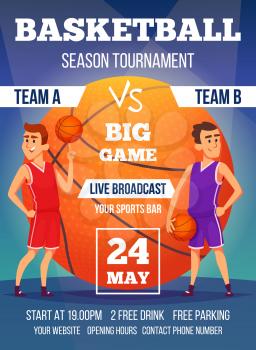 Poster invitation at basketball championship. Design template with place for your text and sport characters. Vector championship basketball, sport game competition illustration