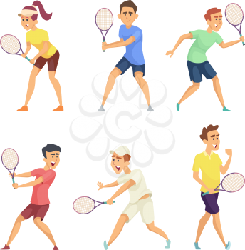 Tennis players isolate on white background. Vector game with ball and racket, sport people illustration
