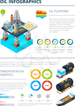 Infographics of oil industry production theme. Oil industry chart, fuel production info graphic, vector illustration