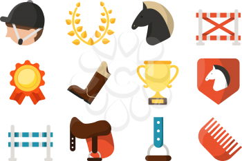 Equestrian sport icon set isolate on white background. Vector horse and jockeyr, competition symbol collection illustration