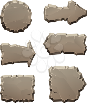 Stone move direction panels and blocks isolate on white. Cartoon arrow rock panel, rectangle pointer boulder block. Vector illustration