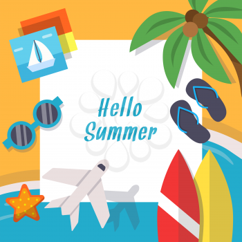 Background pictures of summer theme. Vector illustration. Vacation and holiday, sea and ocean coastline