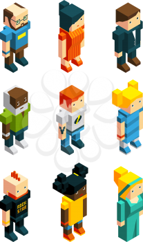 3D low poly peoples. Isometric user icons set characters young, polygonal woman and man, vector illustration