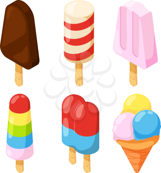3d icecream. Vector isometric pictures. Ice cream summer, dessert sweet food illustration