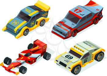 Race car set. 3D racing cars. Isometric sport pictures. Vector auto sport, automobile for race speed illustration