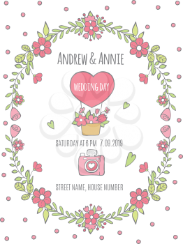 Wedding day poster. Invitation for wedding day. Vector wedding card with ornament flourish illustration