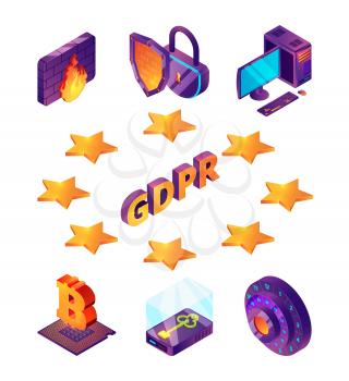 Internet privacy protection 3d. Gdpr general data protection online wireless safety connection firewall antivirus vector isometric. Illustration of security and protection regulation gdpr