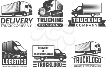Transportation logo. Silhouette of truck various emblems of logistic theme. Vector business logo isolate. Business logo truck transportation, emblem and symbol transport cargo illustration