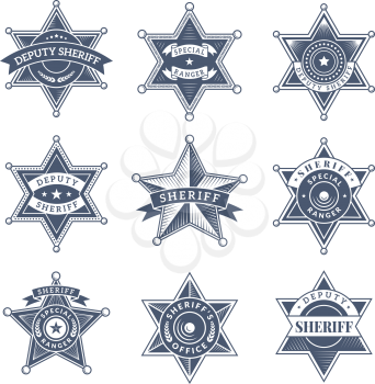 Security sheriff badges. Police shield and officers logo texas rangers vector symbols. Illustration of sheriff law, officer texas police, badge emblem