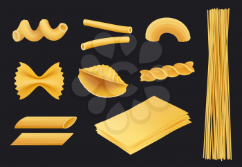 Italian pasta realistic icon. Traditional food spaghetti macaroni fusilli cooking yellow ingredients vector pictures isolated. Cooking italian spaghetti, collection menu macaroni pasta illustration