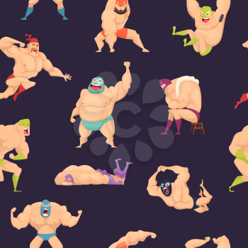 Libre wrestlers pattern. Martial mexican fighters in mask luchador superstar vector seamless background. Wrestler fight background, costume and mask, wrestling lucha fighter