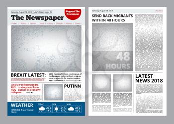 Newspaper design. Headline journal template with place for your text and images layout vector brochure. Newspaper page with headline illustration