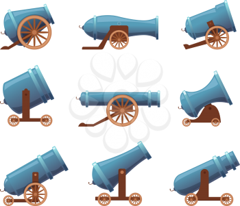 Retro cannon. Vintage military old iron weapons medieval circus artillery vector in cartoon style. Cannon weapon for war medieval, old gun army illustration