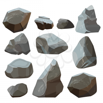 Stones cartoon. Rock mountains flagstone rocky vector illustrations isolated on white background. Stone rock of set, material granite natural