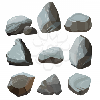 Colored cartoon stones. Granite large and small rocky gravels and boulders vector colored pictures. Granite stone, boulder rock collection of illustration