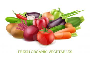 Vegetables collection 3d. Organic vegan healthy food nutrition vector realistic pictures. Food vegetarian, vegetable tomato and eggplant, onion and carrot illustration