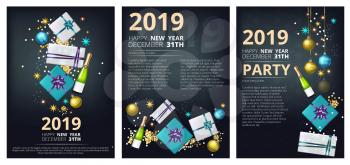 New year party brochure. Holiday christmas 2019 celebration invitation business placard vector template with place for your text