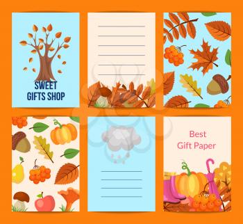 Vector cartoon autumn elements and leaves notes of set illustration