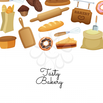 Vector cartoon bakery elements background with place for text illustration for bakery shop web banner