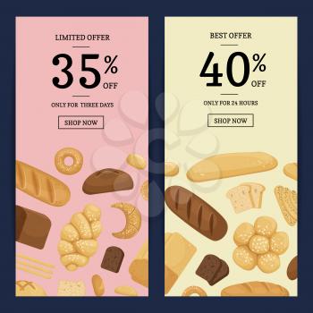 Vector cartoon bakery elements web banner templates poster page with dicount illustration