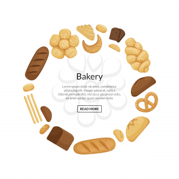 Vector cartoon bakery elements in circle shape with place for text illustration