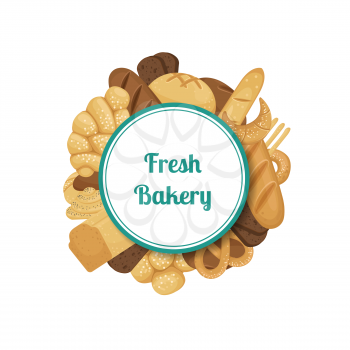 Vector cartoon bakery elements under circle with place for text illustration