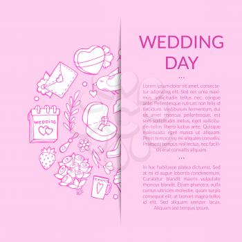 Vector doodle wedding elements in paper pocket background with place for text and shadows illustration