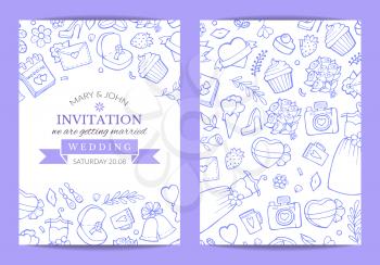 Vector doodle wedding invitation template poster and banner illustration flat