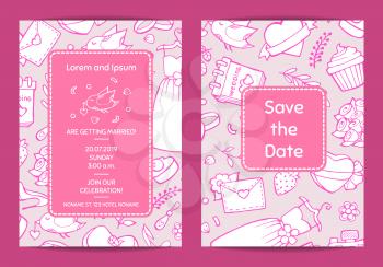 Vector doodle wedding invitation template illustration. Wedding card for invitation, doodle style flyer drawing