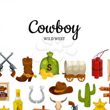 Vector cartoon wild west elements background with place for text illustration