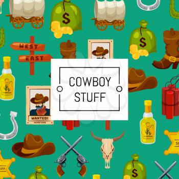 Vector cartoon wild west elements background with place for text illustration