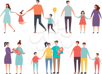 Family couples. Non traditional family homosexual couples male, female. Vector gay couple, family lgbt with kid illustration