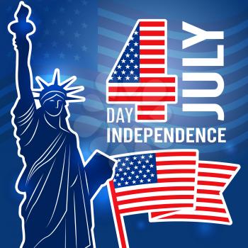 Independence day 4 july poster. Design template with Statue of Freedom USA placard with place for your text vector illustration