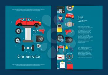 Vector card, flyer or brochure banner template for auto service or courses with flat style car service elements illustration