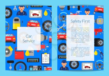 Vector card, flyer or brochure template for auto service or courses with flat style illustration