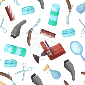 Vector hairdresser or barber cartoon elements pattern or background illustration. Scissors and accessories comb and razor